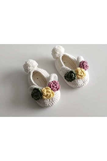 Merveyyyra Double Sole Cotton Yarn Knitted 0-6 Months Baby Booties (11cm)