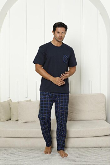 FORMO Men's 100% Organic Natural Cotton Plaid Pocket Detail High Quality Short Sleeve Quality Pajama Set