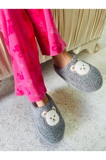 Hızlı Al Winter Children's House Slippers with Bear Figure. Plush Winter Children's Slippers.