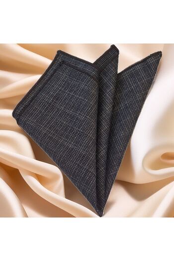 Exve Exclusive Gray Navy Blue Knitted Patterned Wool Pocket Accessory Collar Handkerchief
