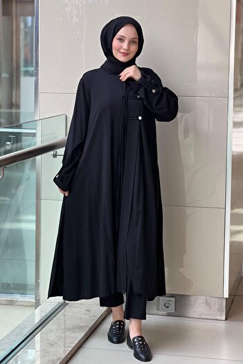 Nurcan Çetin Buttoned Closed Fringed Long Shirt Pants Set