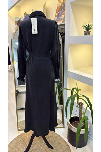 MissWhence Cupro Dress with Shawl Detail 38818 Black