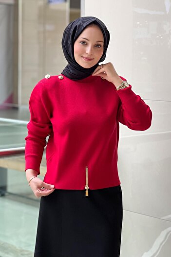 Ghisa Knitwear Tunic with Button Detail on the Shoulders