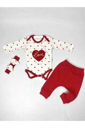 bebekyol Heart Embroidered Baby Set