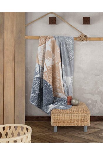 Bayev Gray Ethnic Patterned Double Cotton Blanket 200 X 220