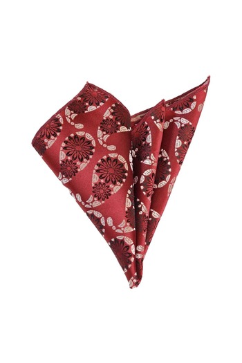 Exve Exclusive Black Overlaid on Burgundy Shawl Pattern Jacquard Woven Pocket Accessory Collar Handkerchief