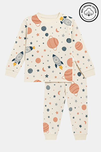 İYİBU Children's 100% Organic Cotton Pajama Set – Space and Rocket Pattern