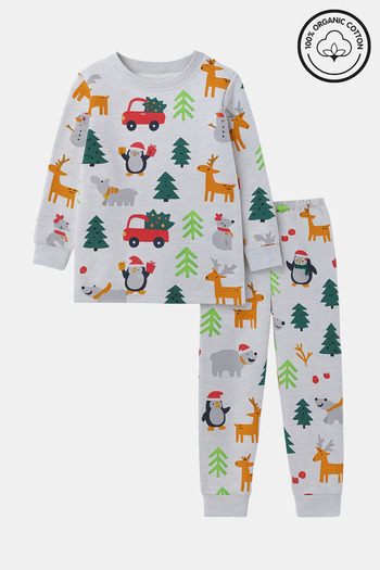 İYİBU Children's 100% Cotton Organic Christmas Pajama Set – Winter Themed Patterned