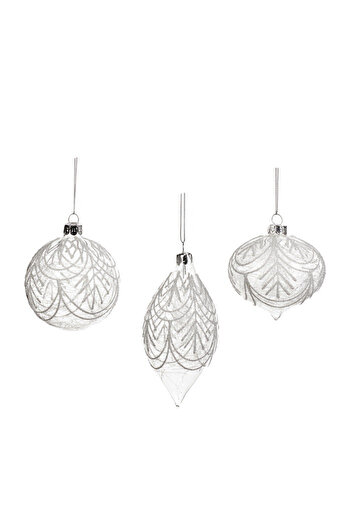 BraziPremium Set of 3 Classic Moonbeam Christmas balls, glass, 8 cm