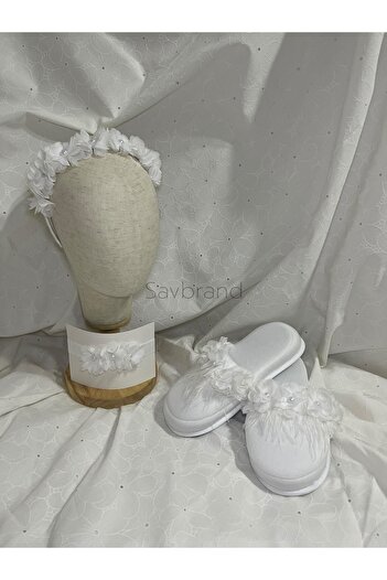 SavBrand Full Set Maternity Slippers + Crown + Bandana with Pearls