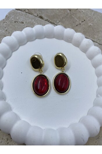 Byoz store Vip Series Vintage Oval Burgundy and Gold Matching Pendant Earrings