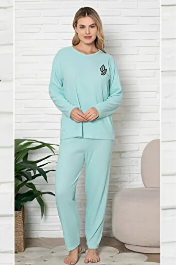 Farya Home Thick Winter Interlock Stripe Long Sleeve Knitted Pajamas Set