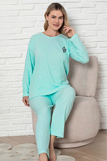 Farya Home Thick Winter Interlock Stripe Long Sleeve Knitted Pajamas Set