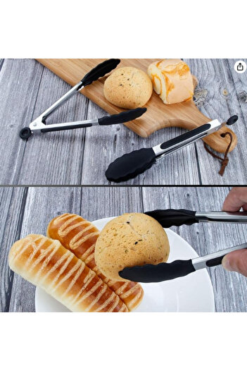 İnterlife Metal Body Adjustable Silicone Tip Serving Tongs Fireproof Non-Stick Frying Tongs (21 cm)