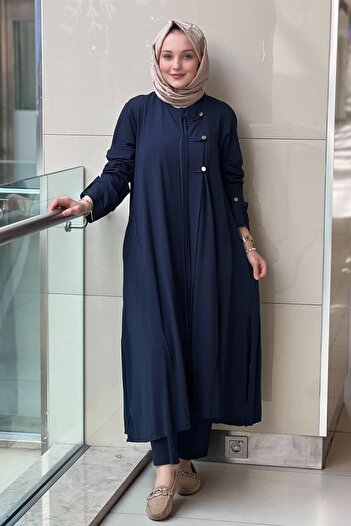 Nurcan Çetin Buttoned Closed Fringed Long Shirt Pants Set