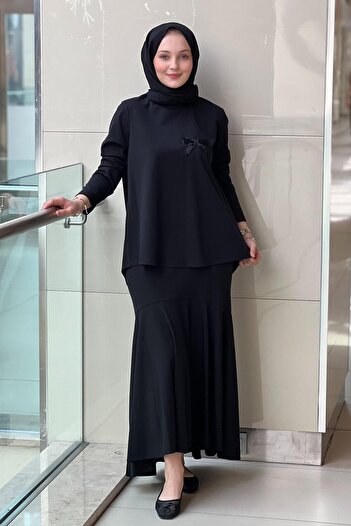 Nurcan Çetin Bow Beaded Tunic Skirt Set