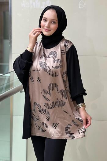 Ghisa Satin Knitwear Combined Patterned Tunic