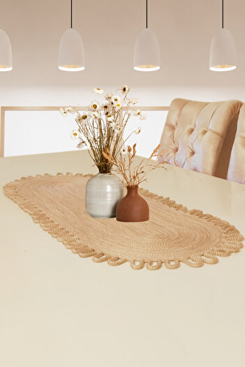 Salvia Dione Jute Straw Runner - Patterned Frilly Tablecloth Decorative Living Room Coffee Table Console Pinterest Runner 40X100