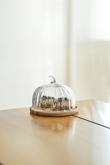 Perotti Leone Pumpkin Acacia Base Glass Cake Pan 25 cm Medium Size