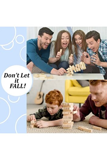 Bakio Jenga Educational Toy Natural Wooden Organic Balance Game Tower Large Size 54 Pieces