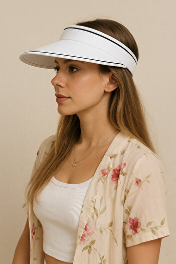 Çeşme Home Unisex Adjustable Visor Hat with Wipeable, Sweat-Proof, Padded Front and 12cm Wide Brim