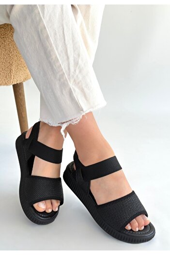 pabucmarketi Black Straw Women's Flat Sandals