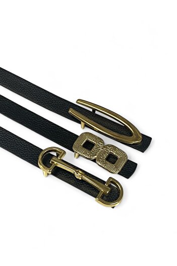 Gesa Women's Thin Black Gold Buckle Super 3-Piece Set Belt
