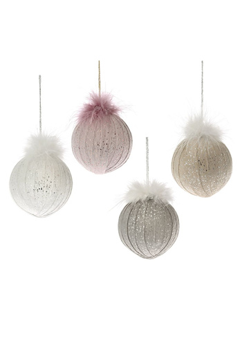 BraziPremium Set of 4 Glitter Christmas balls with feathers, 8 cm