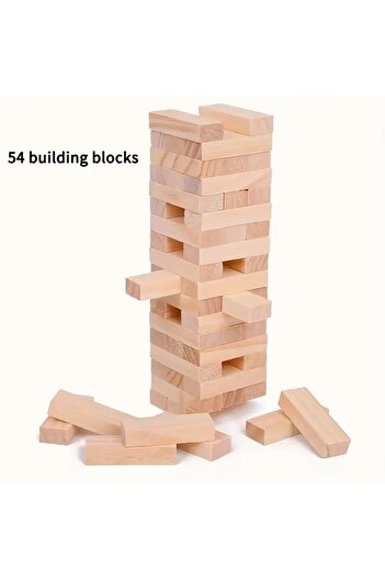 Bakio Jenga Educational Toy Natural Wooden Organic Balance Game Tower Large Size 54 Pieces