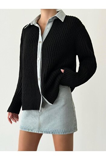 fujya Oversize Sofia Knit Cardigan with Jean Collar