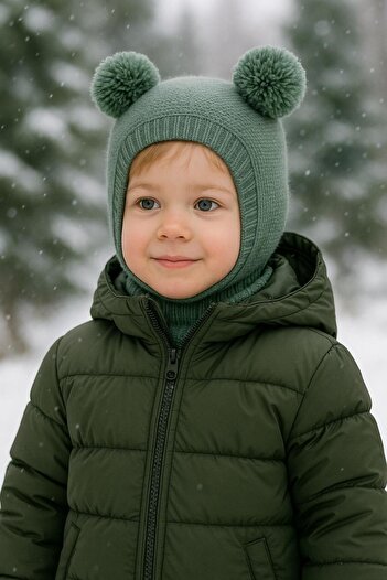 meriç bebe - bütün çocuklar melektir. mrc Girls-Boys Children's Pompom Seamless Luxury Knitwear Balaklava Beanie Ski Mask