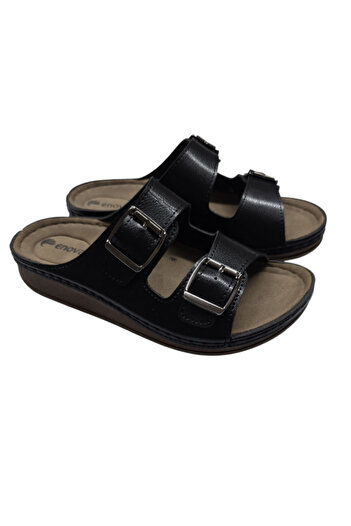 Enova Double Buckle Orthopedic Daily Soft Faux Leather Home and Outdoor Slippers