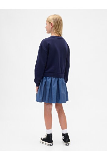 GAP Kız Çocuk Lacivert Oversized Logo Sweatshirt Elbise
