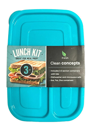 Original Lunch Kit – 3 Pieces in 1 Pack, Fresh Clean Concepts, 3-Section Containers with Lids, BPA-Free