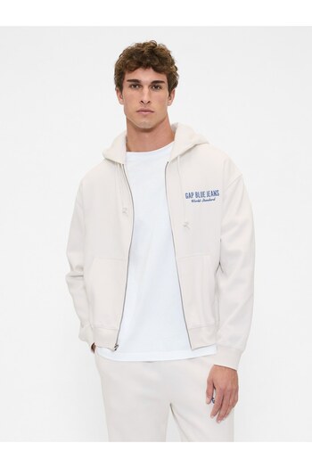 GAP Erkek Açık Gri VintageSoft Logo Fermuarlı Sweatshirt