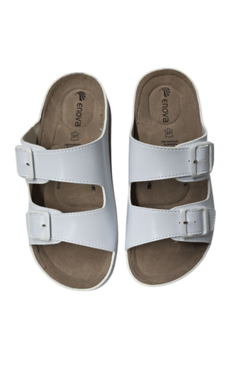 Enova Double Buckle Orthopedic Daily Soft Faux Leather Home and Outdoor Slippers