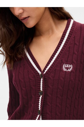 GAP Kadın Bordo %100 Pamuk Cable Örgü Crop Logo Hırka