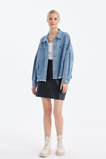 Byelmira Women's Semi Bomber Denim Jacket