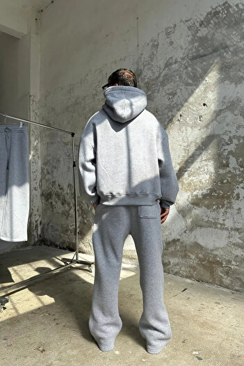 BARLİZ Men's Baggy Basic Oversize Premium Model 3-Thread Tracksuit Set