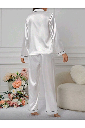 Star Fashion Women's satin pajamas, Turkey model, with buttons and long sleeves