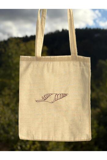 Bestofcase Seashell Hand Embroidered Raw Linen Bag