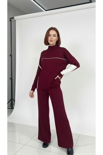 moda paketi Women's White Ribbed Knitwear Two-Piece Set
