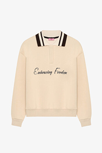 Quzu Beige Women's Sweatshirt Swt00967
