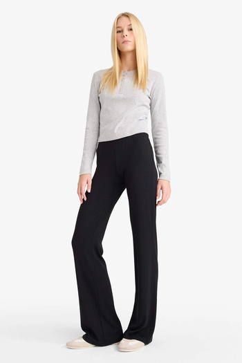 DeFacto E0628 Black Coool Flare Fit Ribbed Pants