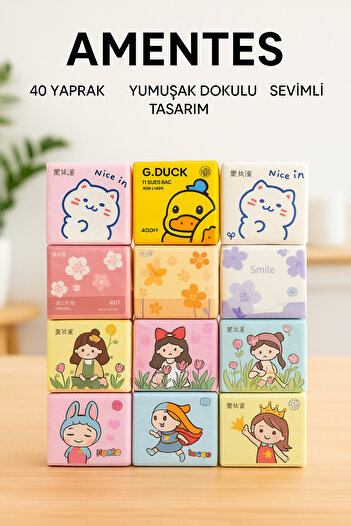 Amentes Mini Pocket School Bag Tissue Box with Cute Figures