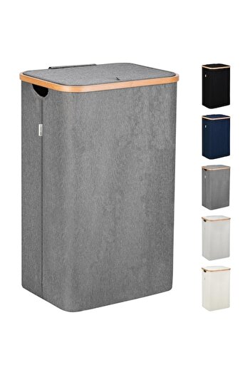 Nuxie Bamboo Laundry Basket, Foldable, with lid and removable laundry bag, 100 L, 69 x 44 x 33 cm, tex material