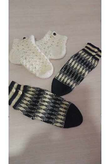 Papatyam 2 Pieces Hand-Knitted Five-Skewer Booties / Handmade Booties / Dowry Booties / Knitted / Home Booties / Handmade Socks