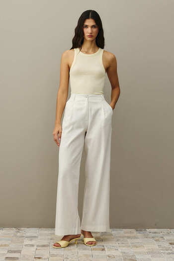Fahhar Linen Straight Pants White