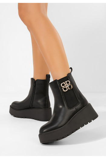 B T Shoes Černé členkové čižmy na platforme Velanora