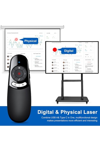 dinoster Indicator laser, Pointer Laser pentru Prezentări, DINOSTRIKE, Negru, USB C / USB A